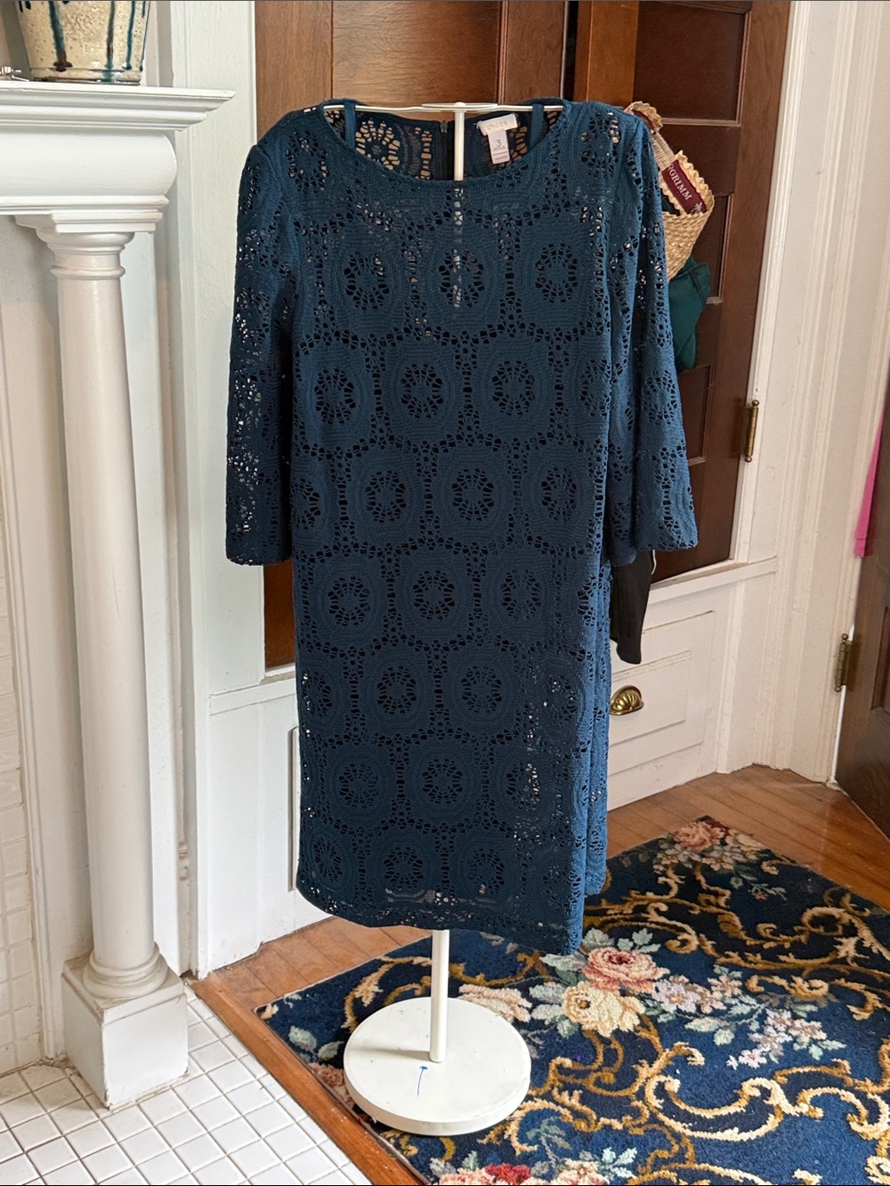 Chico’s Camille Teal Crochet Shift Dress- worn a few times